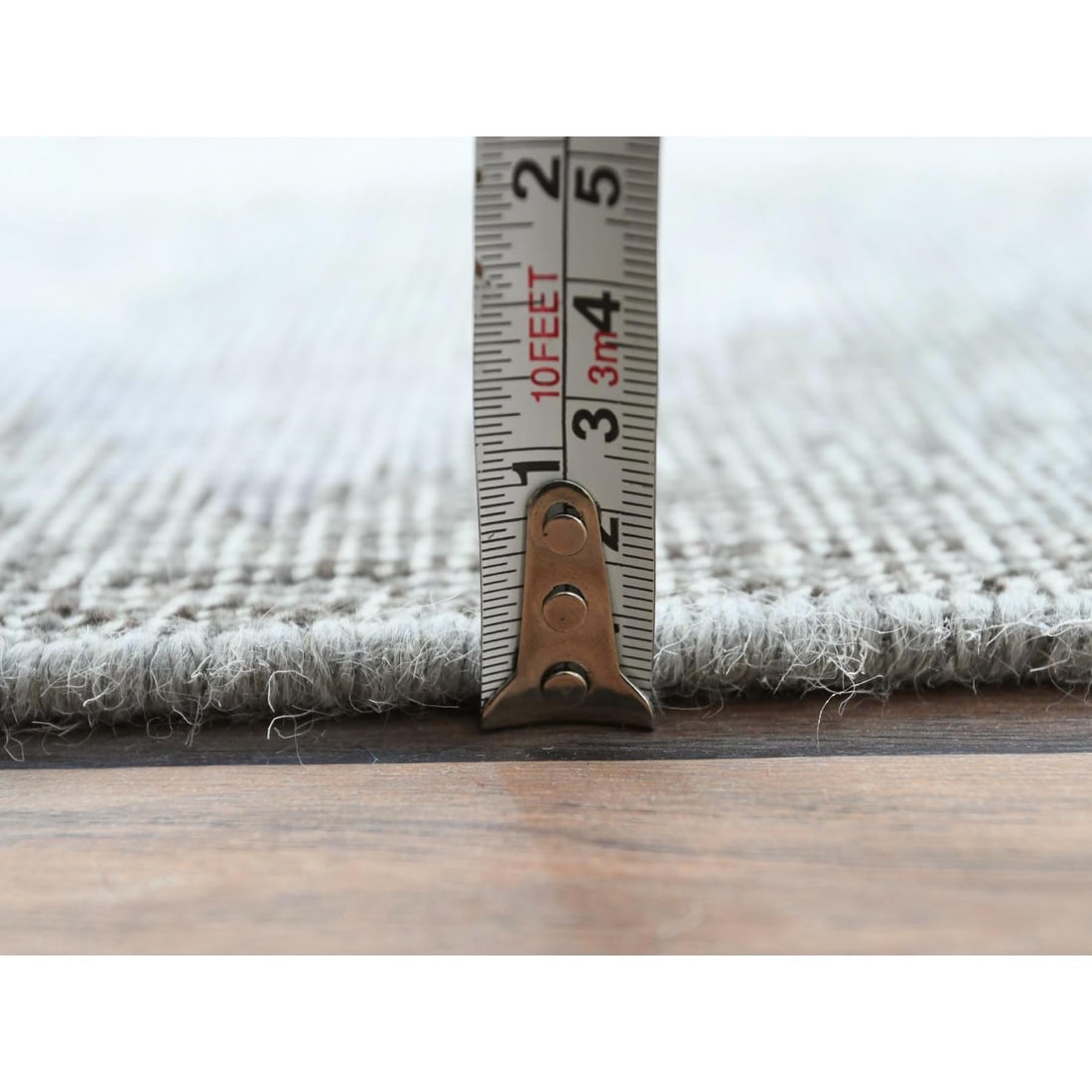 Blueish Gray, Worn Wool, Hand Knotted Vintage Persian Tabriz Rug - 10