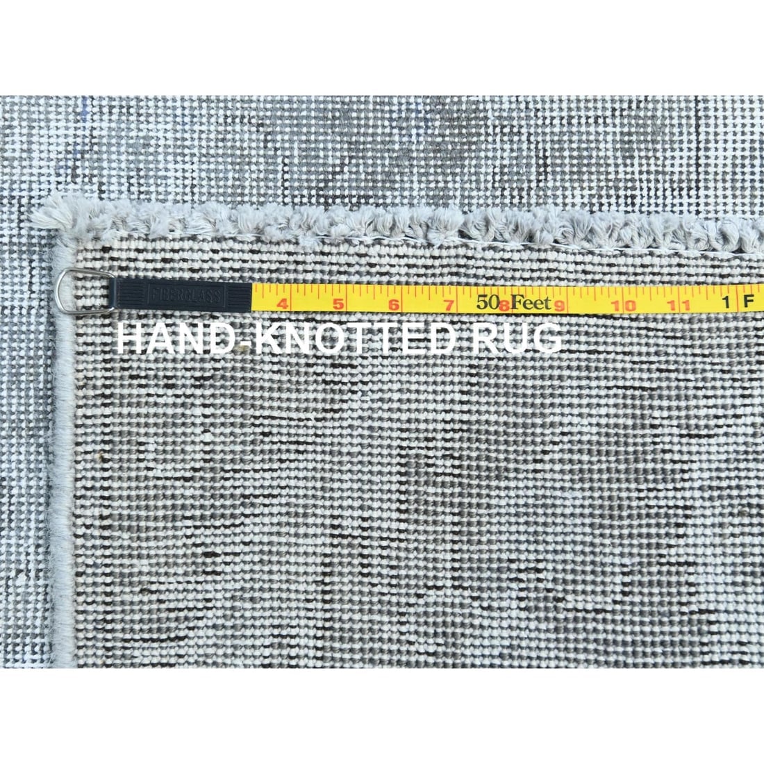 Blueish Gray, Worn Wool, Hand Knotted Vintage Persian Tabriz Rug - 11