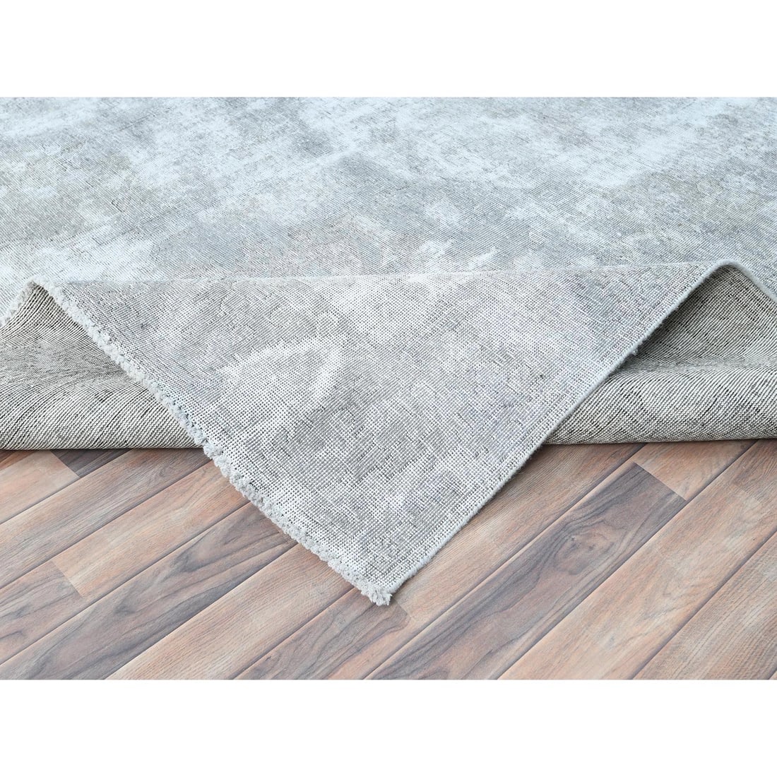 Blueish Gray, Worn Wool, Hand Knotted Vintage Persian Tabriz Rug - 6