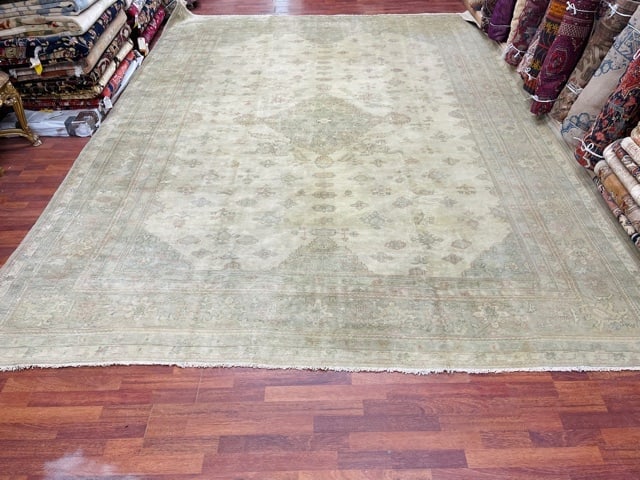 Antique Turkish Ushak rug-2475: Title:Antique Turkish Ushak rug-2475 Description:Decorative antique Turkish Ushak rug, from west of Turkey, size 10 ft. 8 inches by 14 ft. 5 inches, circa 1930, excellent condition on light green - be