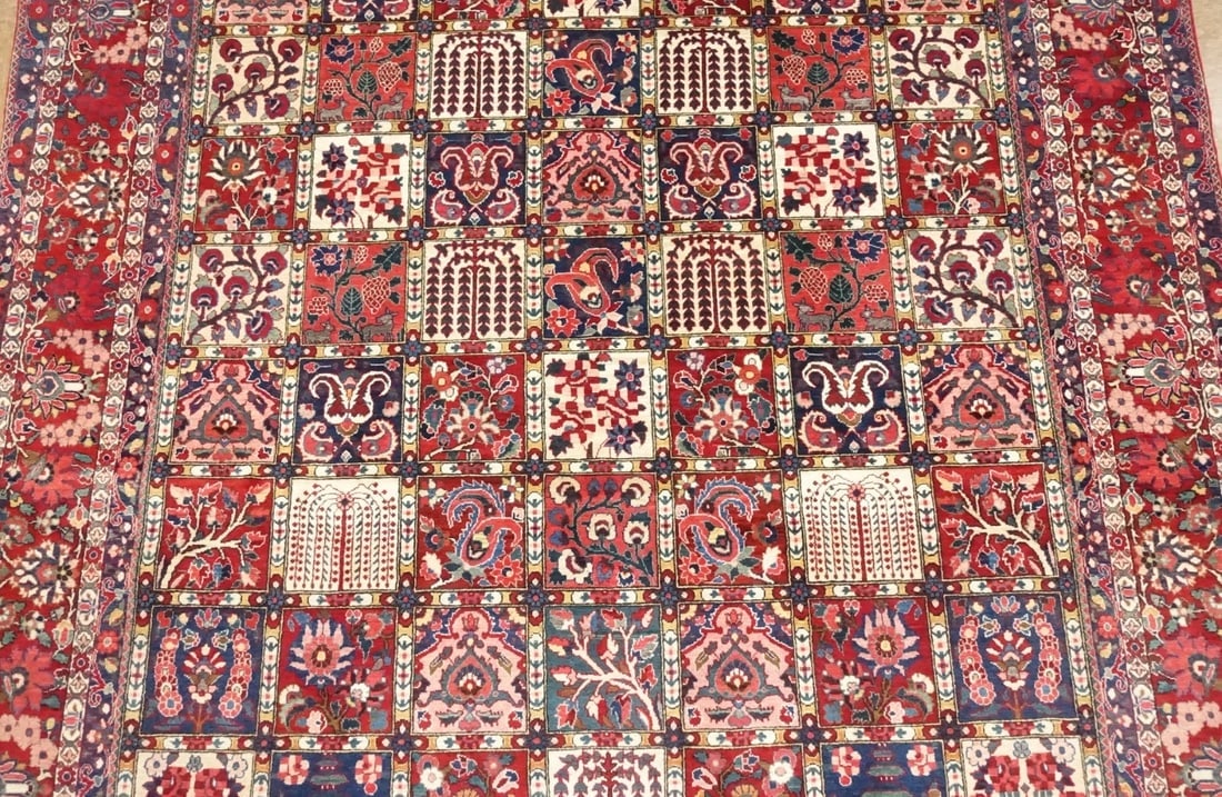 Hand-Knotted Semi-Antique Persian Bakhtiari Wool Tribal Garden Oriental Rug 8'9" x 12'1" - 5