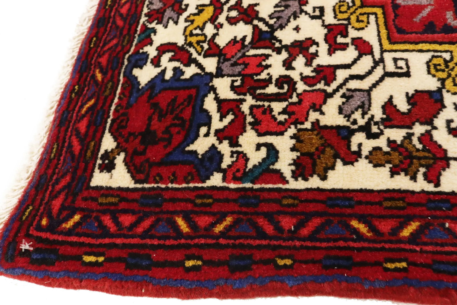 Vintage Cream Geometric 2'5X3'2 Heriz Persian Rug - 10