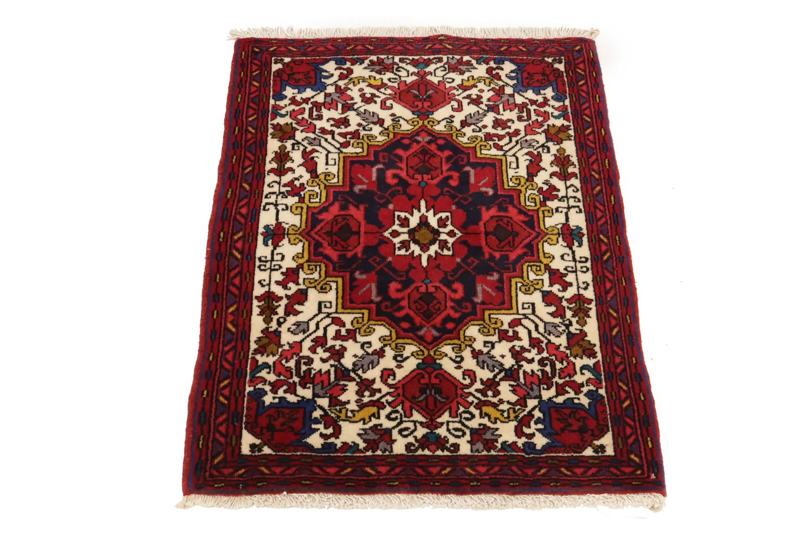 Vintage Cream Geometric 2'5X3'2 Heriz Persian Rug - 2