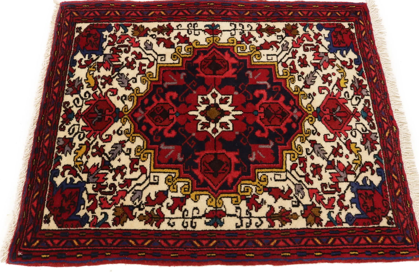 Vintage Cream Geometric 2'5X3'2 Heriz Persian Rug - 5