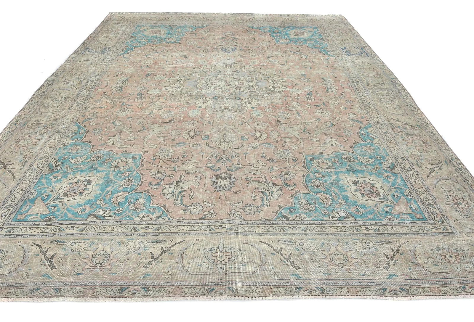 Semi Antique Muted Light Salmon Floral 9X12 Distressed Vintage Oriental Rug - 2