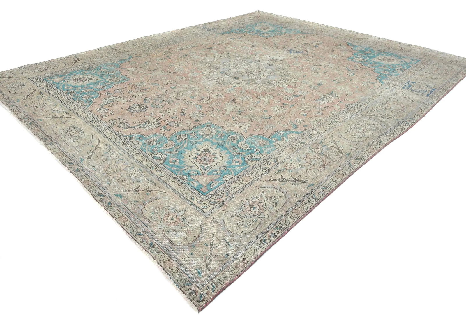 Semi Antique Muted Light Salmon Floral 9X12 Distressed Vintage Oriental Rug - 3