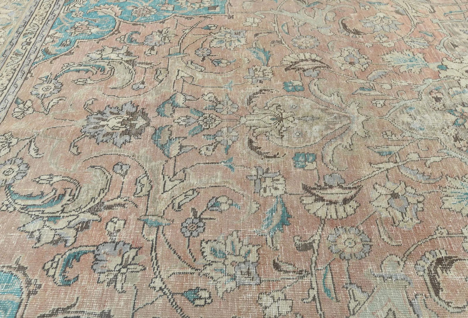 Semi Antique Muted Light Salmon Floral 9X12 Distressed Vintage Oriental Rug - 6