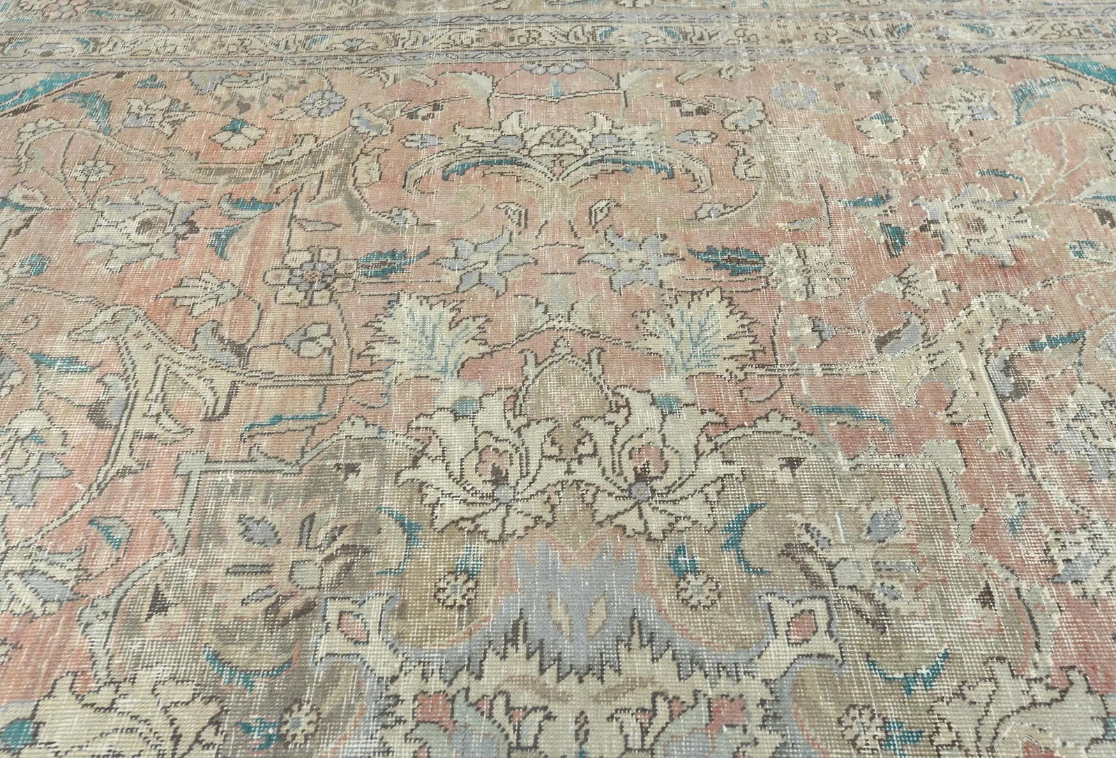 Semi Antique Muted Light Salmon Floral 9X12 Distressed Vintage Oriental Rug - 7