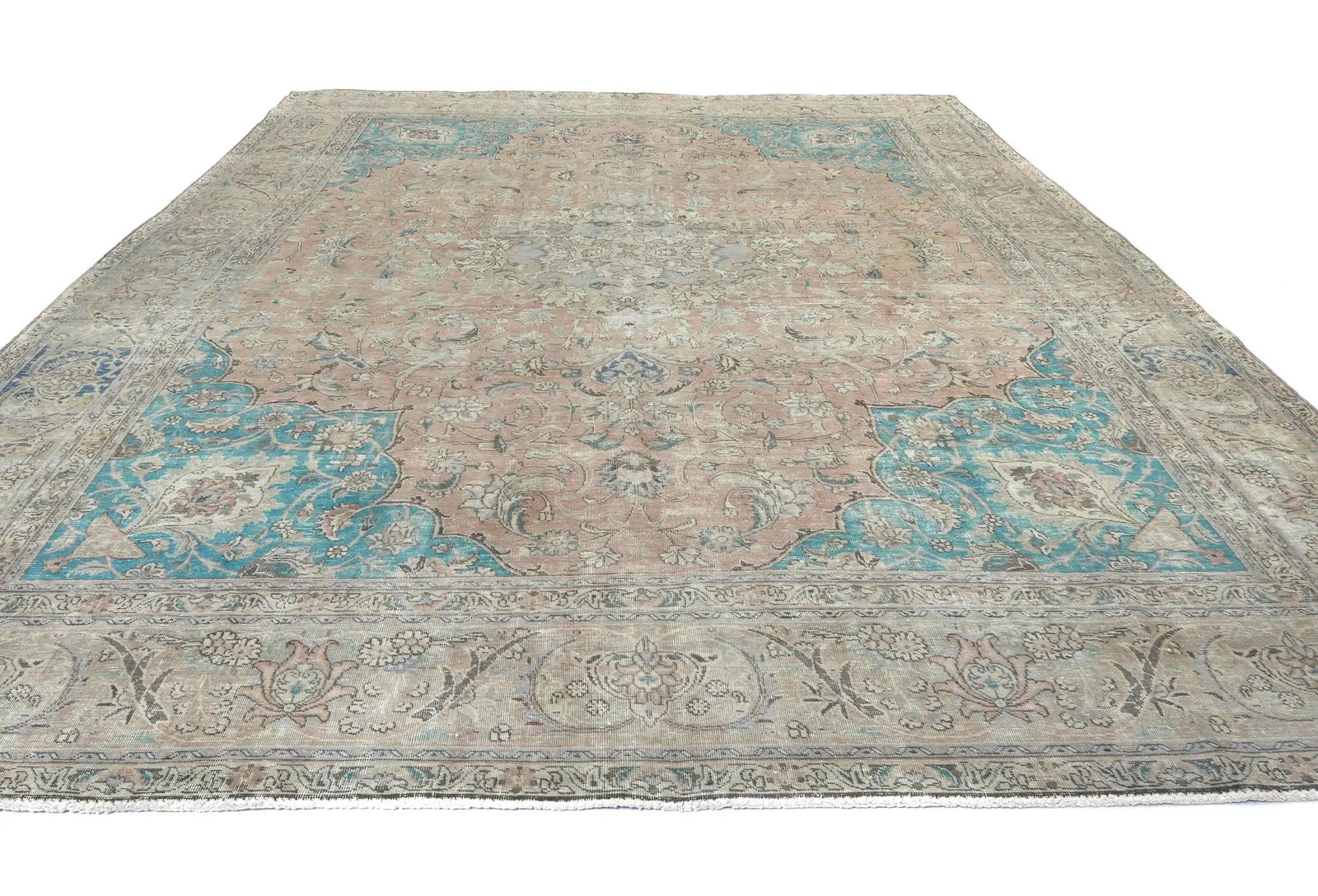 Semi Antique Muted Light Salmon Floral 9X12 Distressed Vintage Oriental Rug - 9