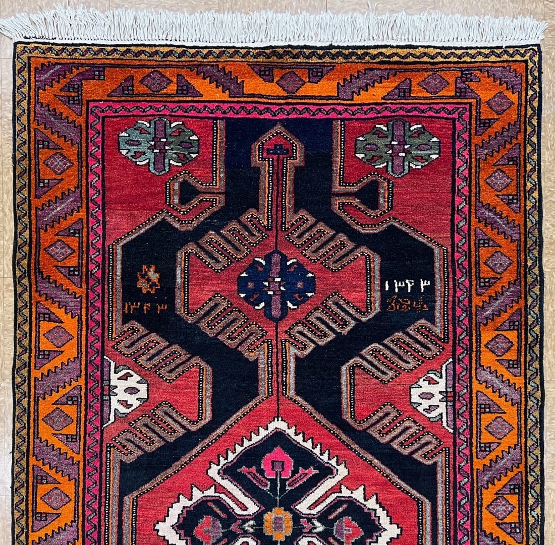 Antique Persian Hamedan Hand-Knotted Navy Geometric Wool Area Rug 4'11"x9'5" - 5