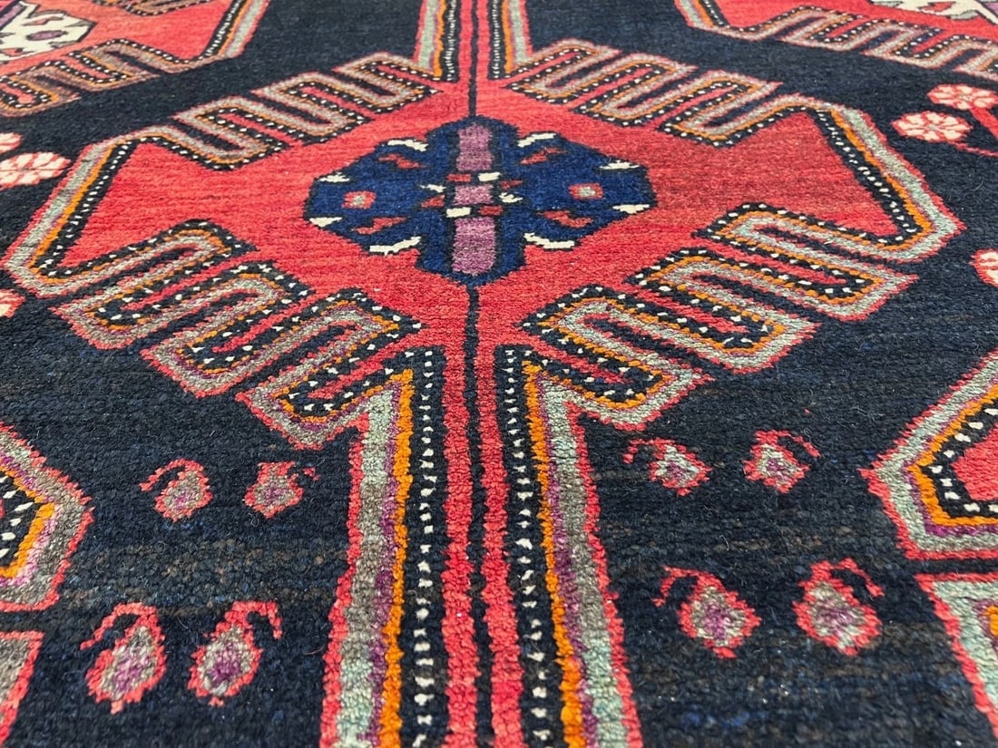 Antique Persian Hamedan Hand-Knotted Navy Geometric Wool Area Rug 4'11"x9'5" - 7