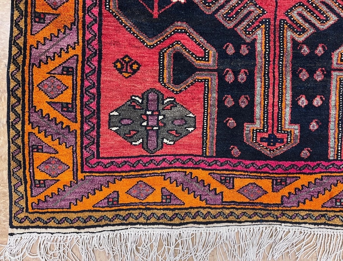 Antique Persian Hamedan Hand-Knotted Navy Geometric Wool Area Rug 4'11"x9'5" - 8