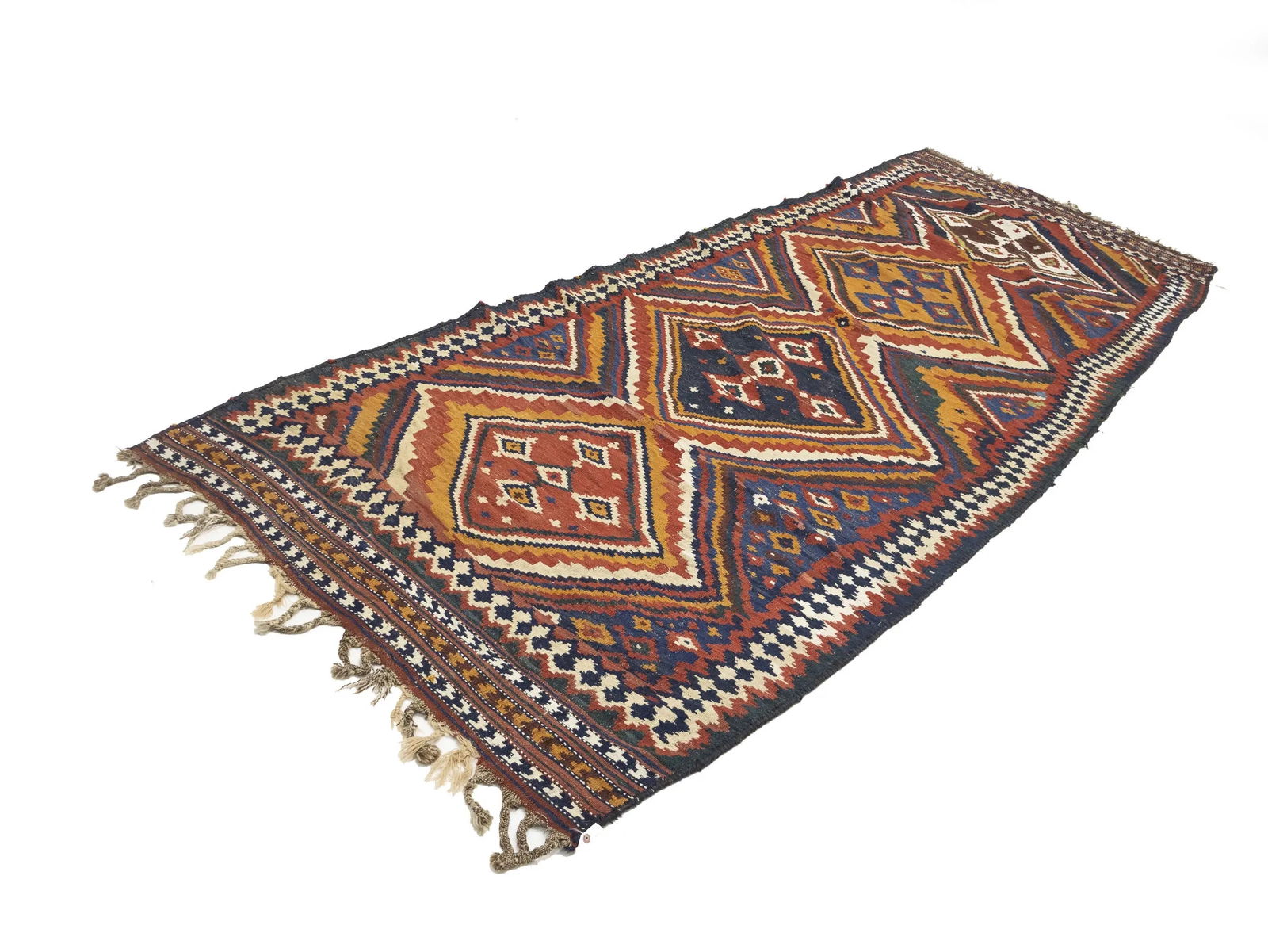 Red Vintage Tribal 4'3 x 12'5 Kelim Runner Rug - 4