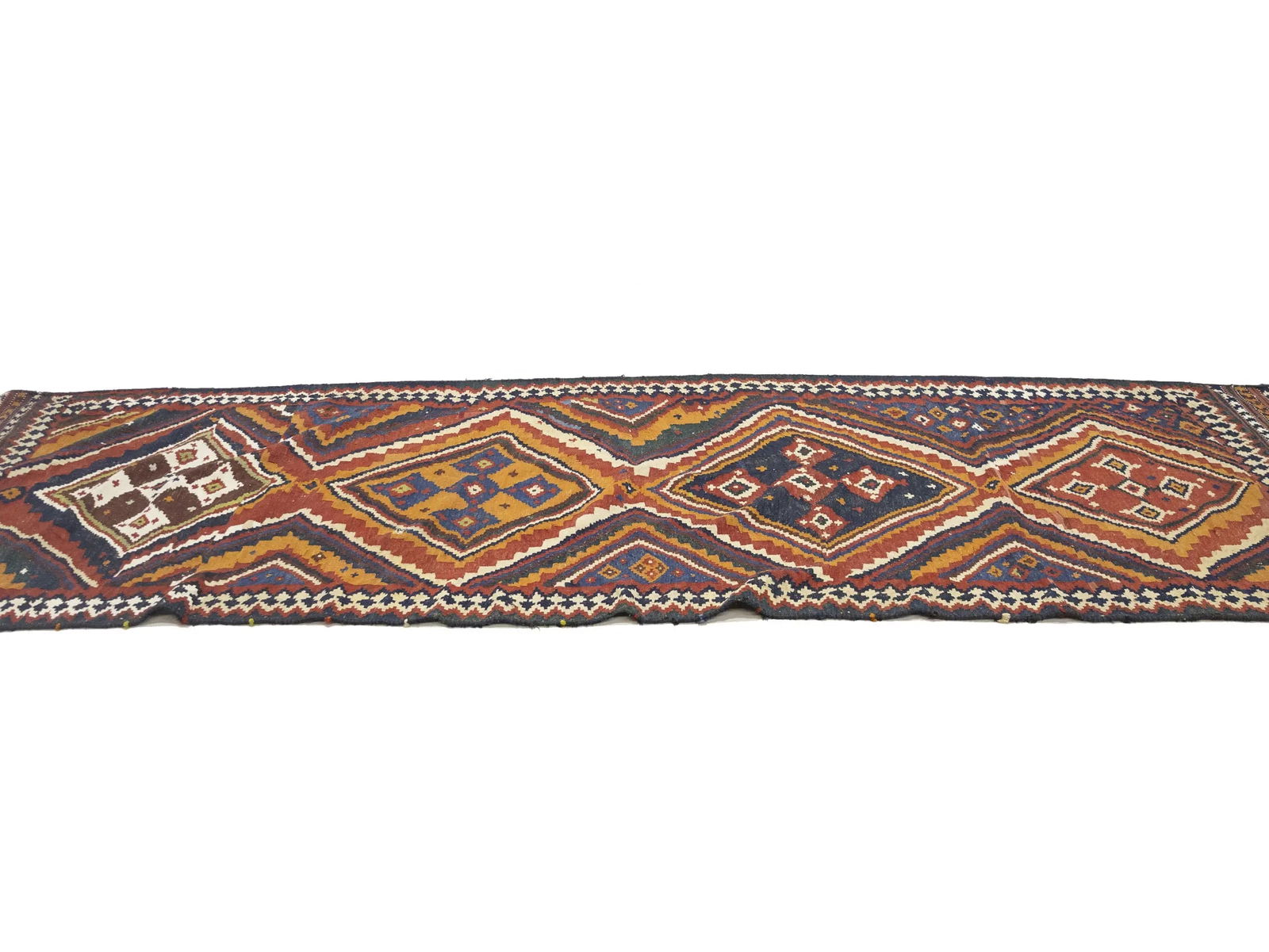 Red Vintage Tribal 4'3 x 12'5 Kelim Runner Rug - 8