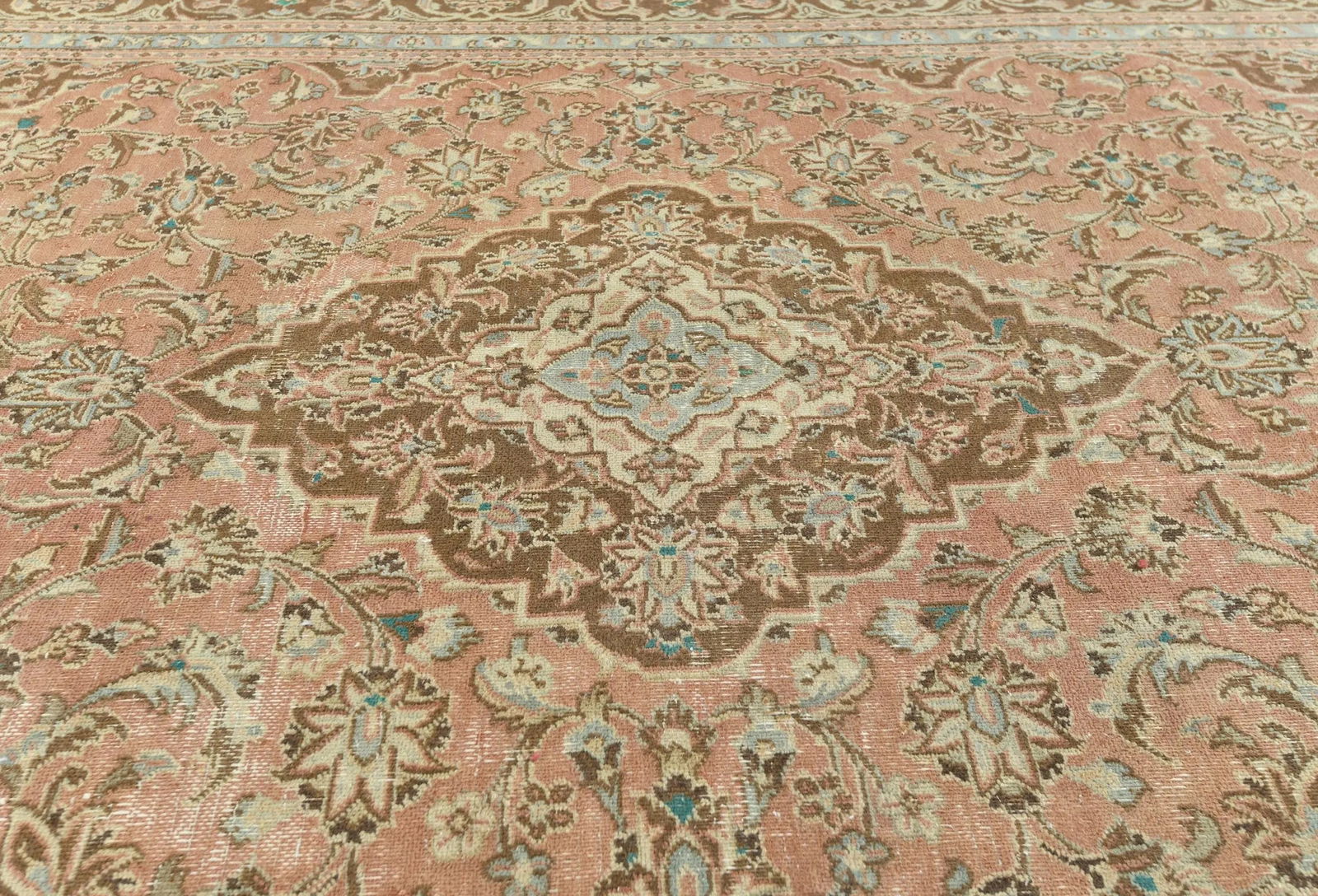Semi Antique Muted Salmon Floral 6X9 Distressed Vintage Oriental Rug - 5