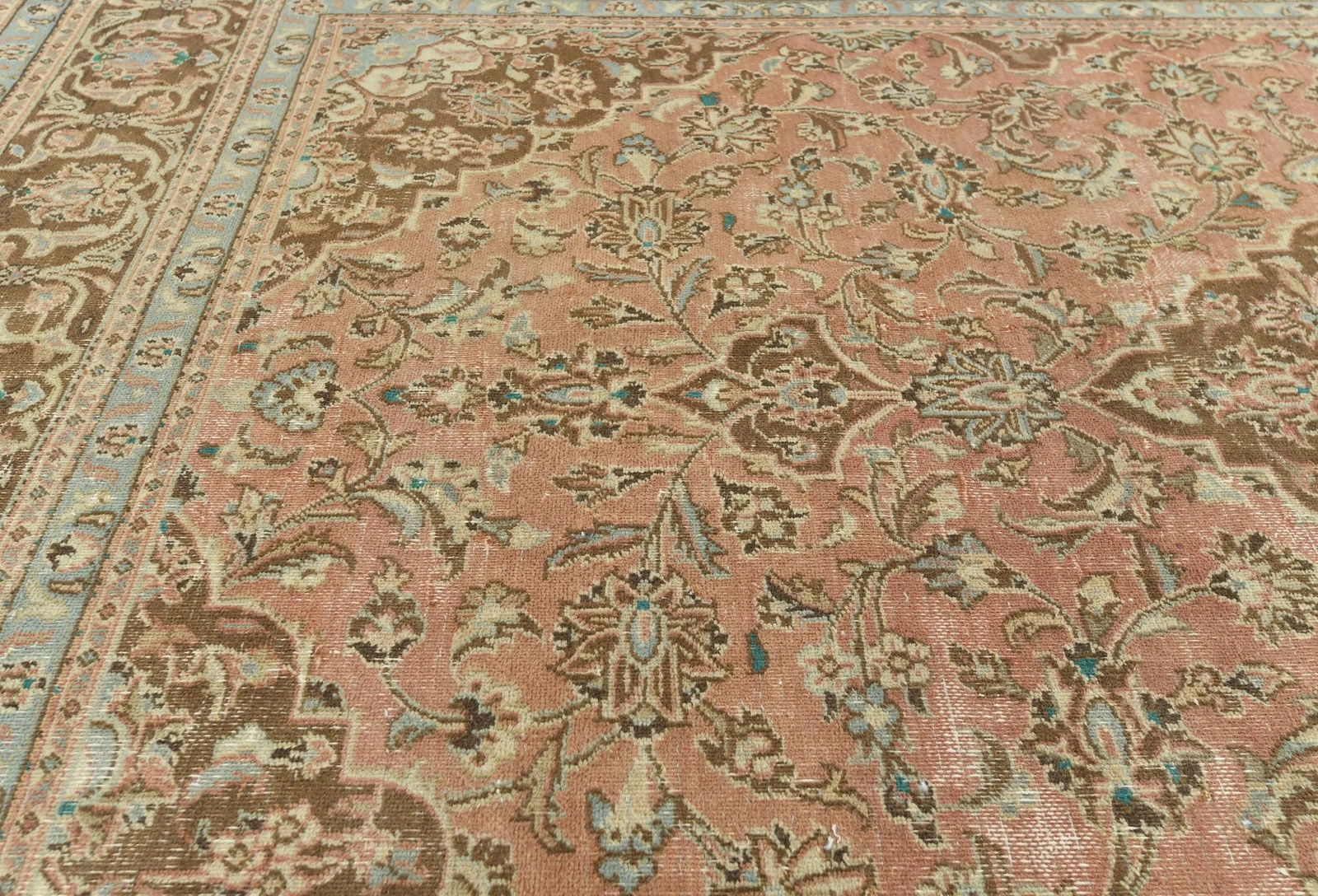 Semi Antique Muted Salmon Floral 6X9 Distressed Vintage Oriental Rug - 6