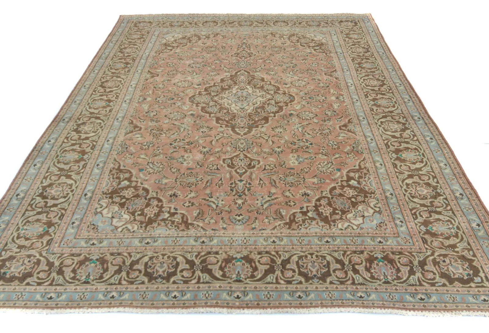 Semi Antique Muted Salmon Floral 6X9 Distressed Vintage Oriental Rug - 9