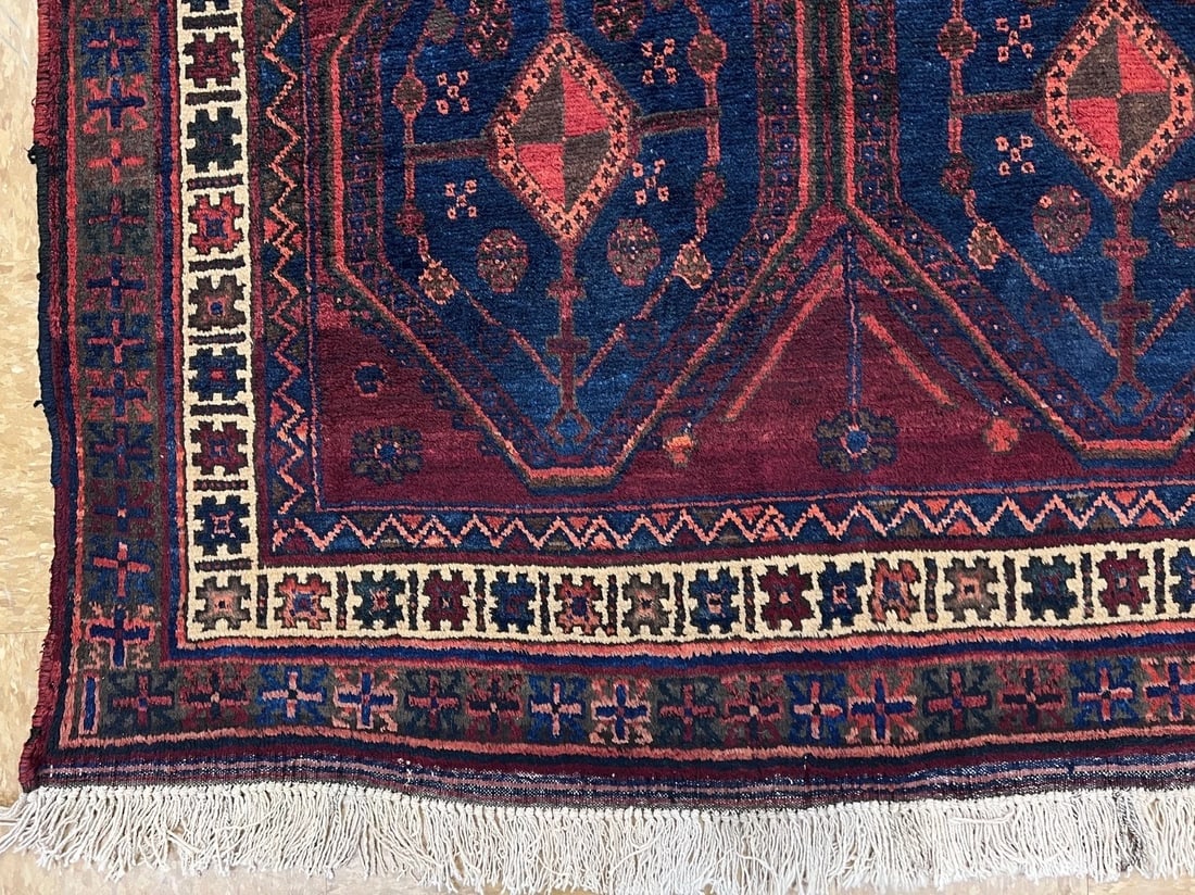 Hand-Knotted Antique Persian Afshar Maroon Wool Tribal Oriental Area Rug 4'2" x 6'5" - 10