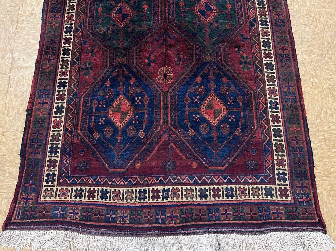 Hand-Knotted Antique Persian Afshar Maroon Wool Tribal Oriental Area Rug 4'2" x 6'5" - 5
