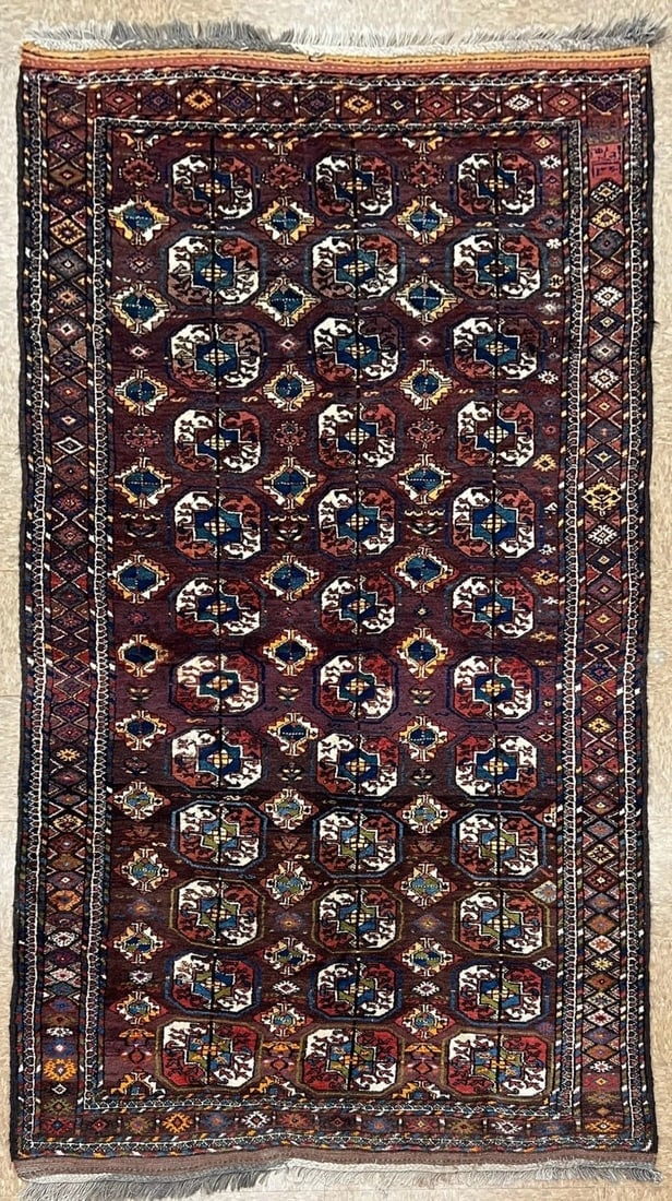 Antique Persian Tribal Balouch Hand-Knotted Brown Wool Geometric Rug 4'4" x 8'7" - 16