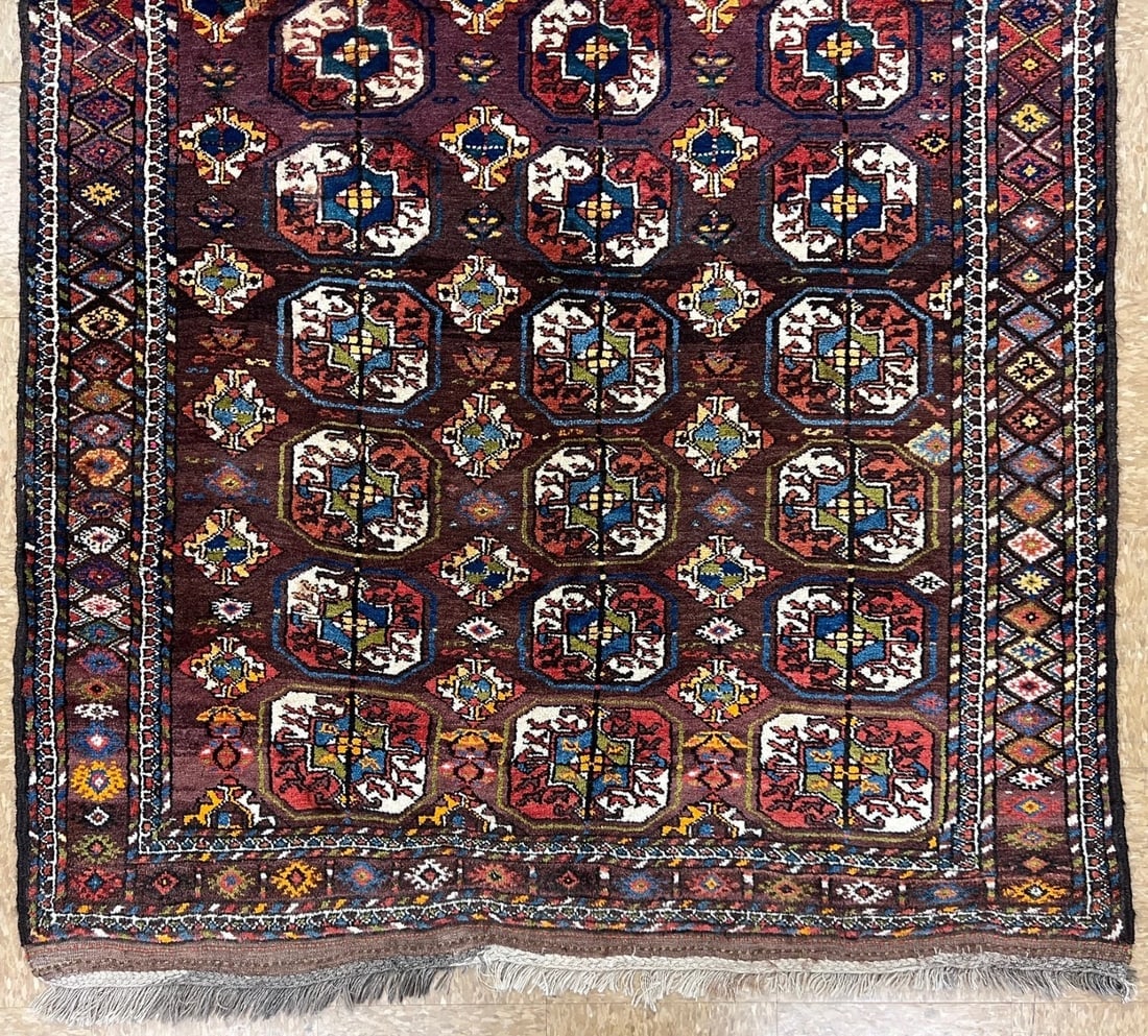 Antique Persian Tribal Balouch Hand-Knotted Brown Wool Geometric Rug 4'4" x 8'7" - 3