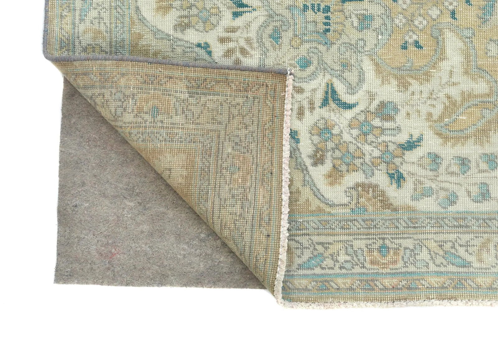 Semi Antique Muted Khaki Floral 7X10 Distressed Vintage Oriental Rug - 12