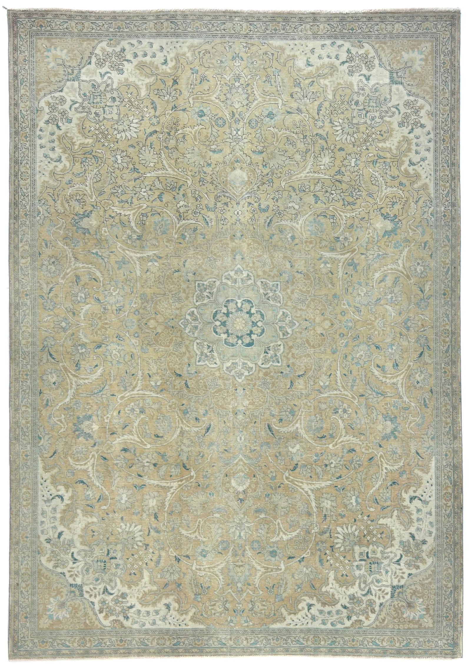 Semi Antique Muted Khaki Floral 7X10 Distressed Vintage Oriental Rug (1 of 13)