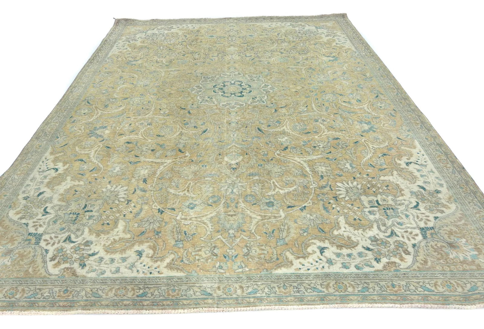 Semi Antique Muted Khaki Floral 7X10 Distressed Vintage Oriental Rug - 2