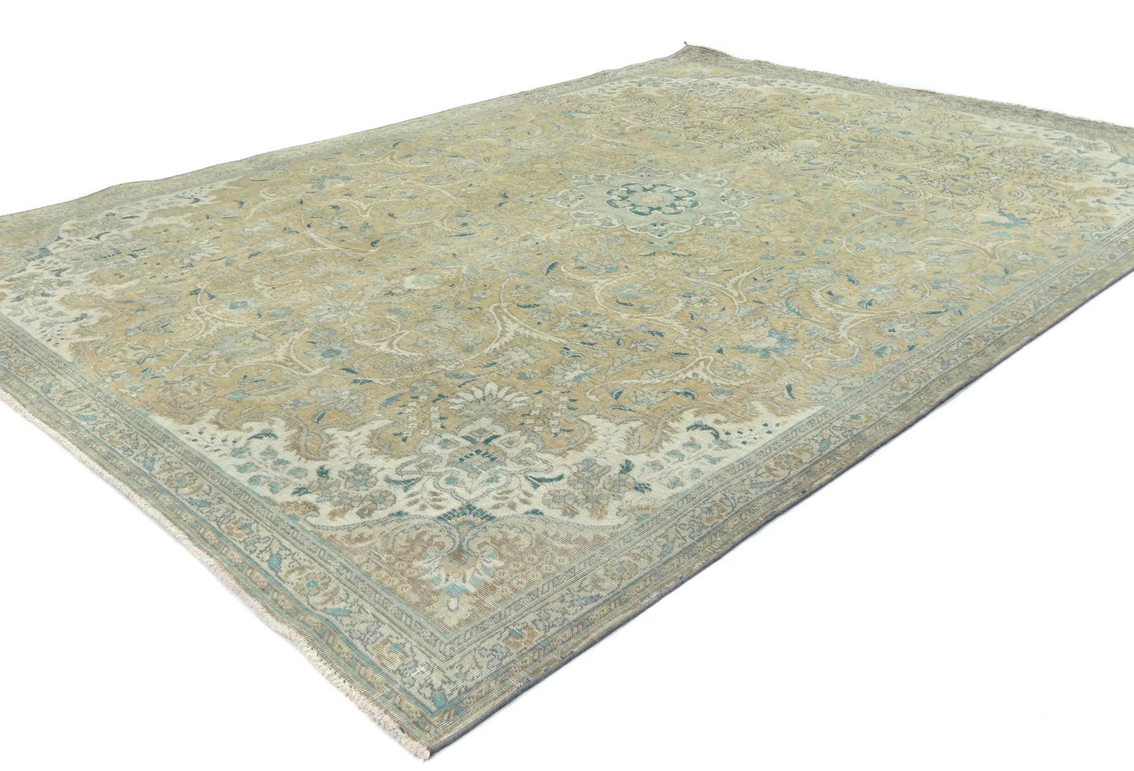 Semi Antique Muted Khaki Floral 7X10 Distressed Vintage Oriental Rug - 3
