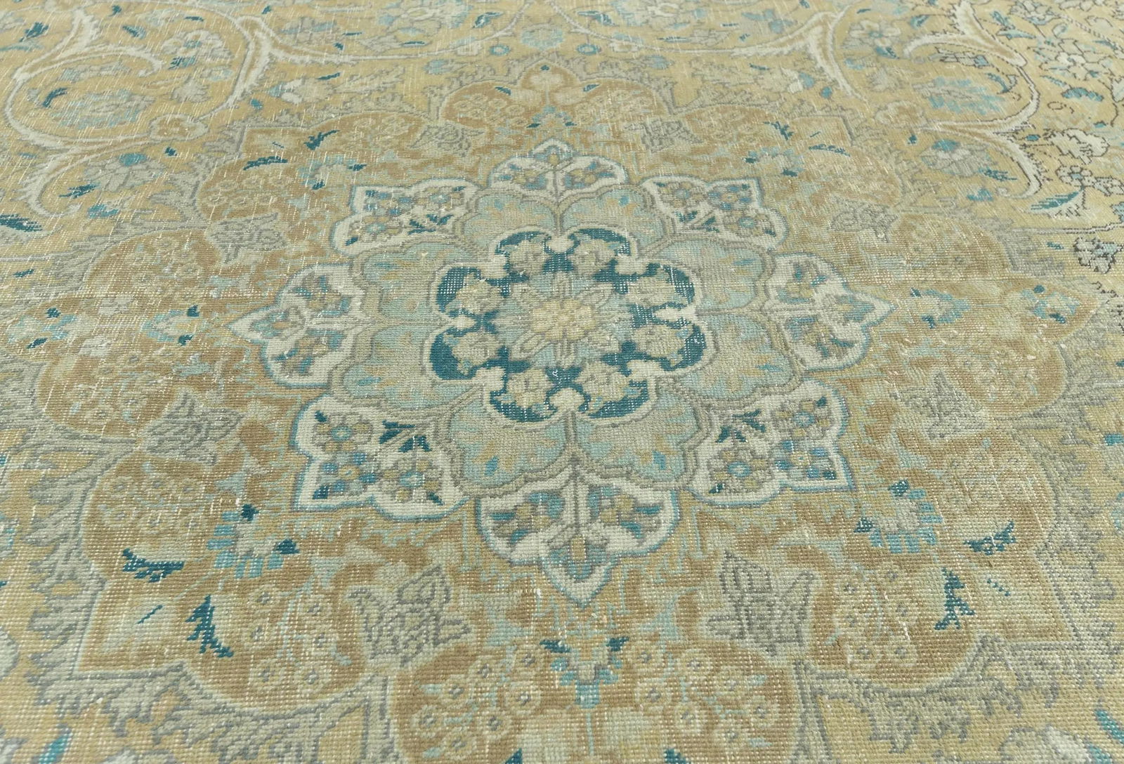 Semi Antique Muted Khaki Floral 7X10 Distressed Vintage Oriental Rug - 5