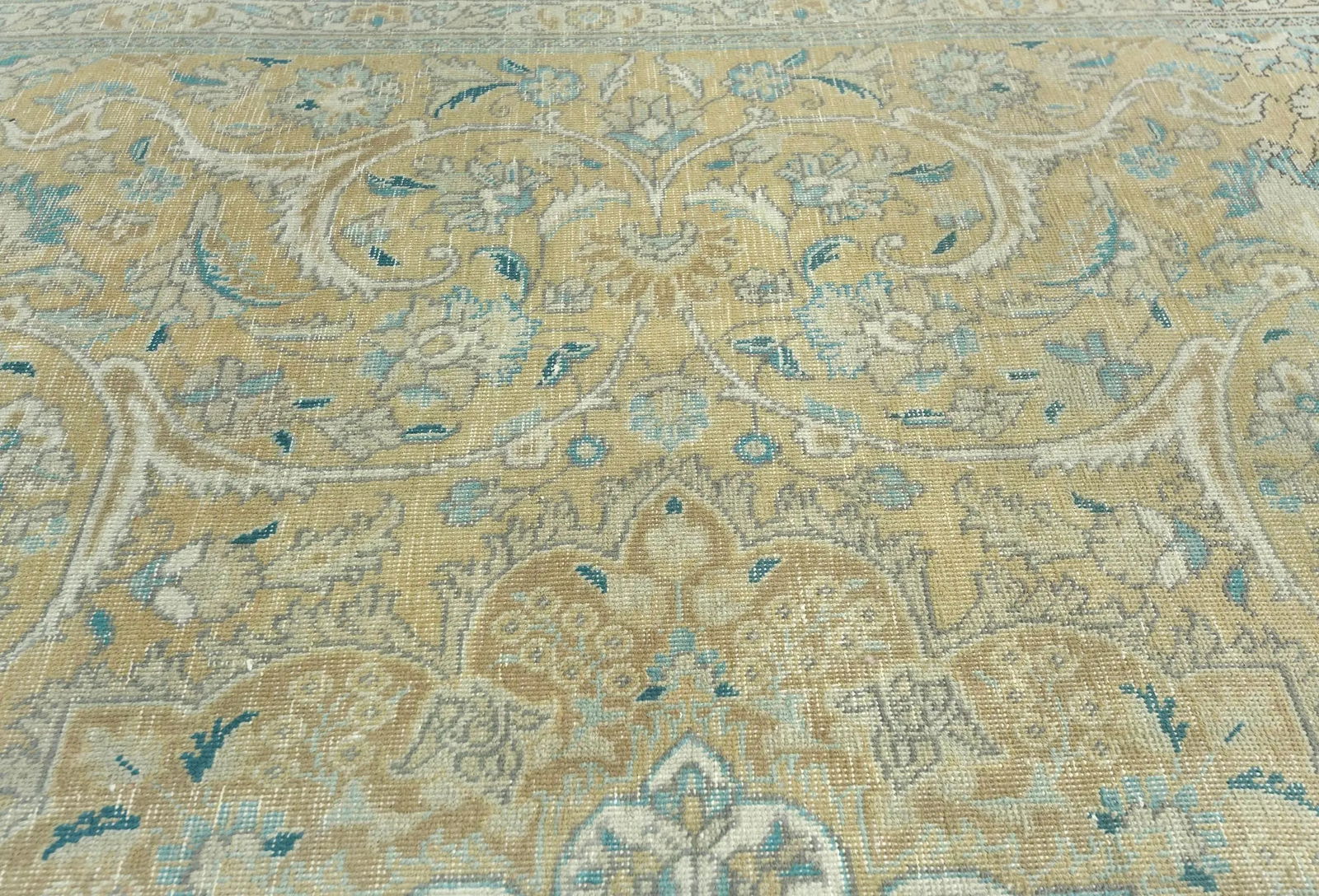 Semi Antique Muted Khaki Floral 7X10 Distressed Vintage Oriental Rug - 7