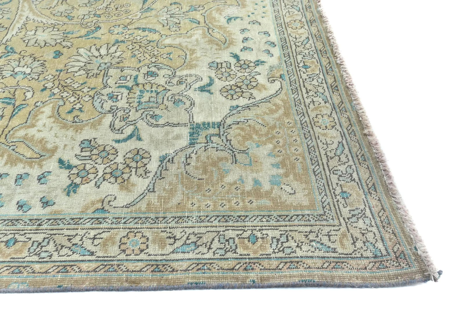 Semi Antique Muted Khaki Floral 7X10 Distressed Vintage Oriental Rug - 8