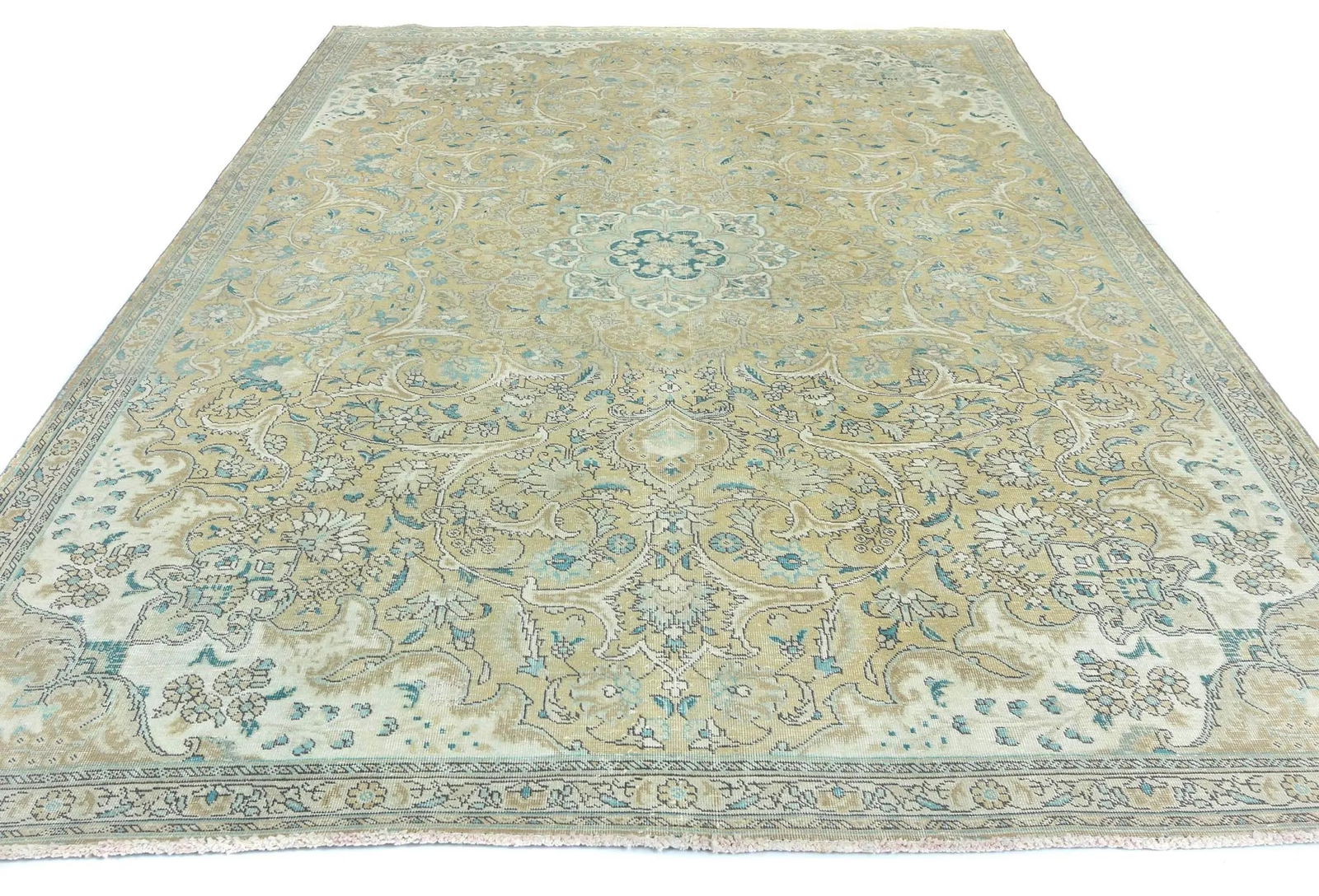 Semi Antique Muted Khaki Floral 7X10 Distressed Vintage Oriental Rug - 9