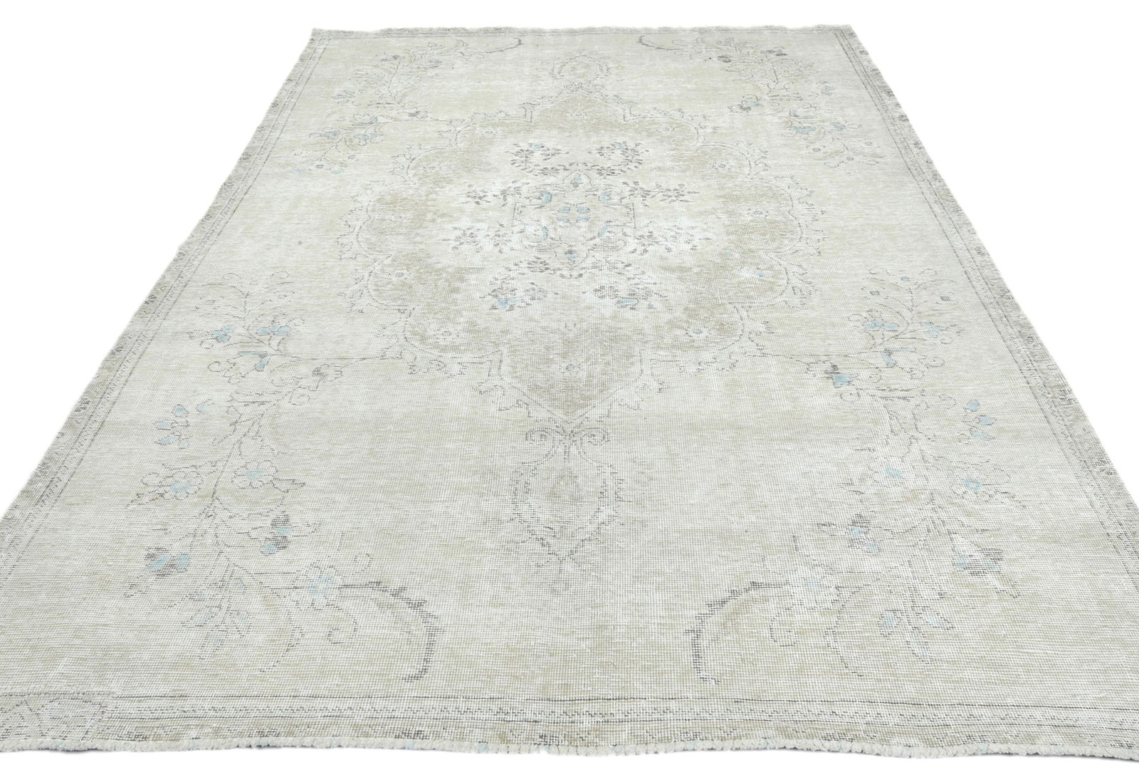 Muted Beige Antique Floral Traditional 6X9 Distressed Vintage Oriental Rug - 2