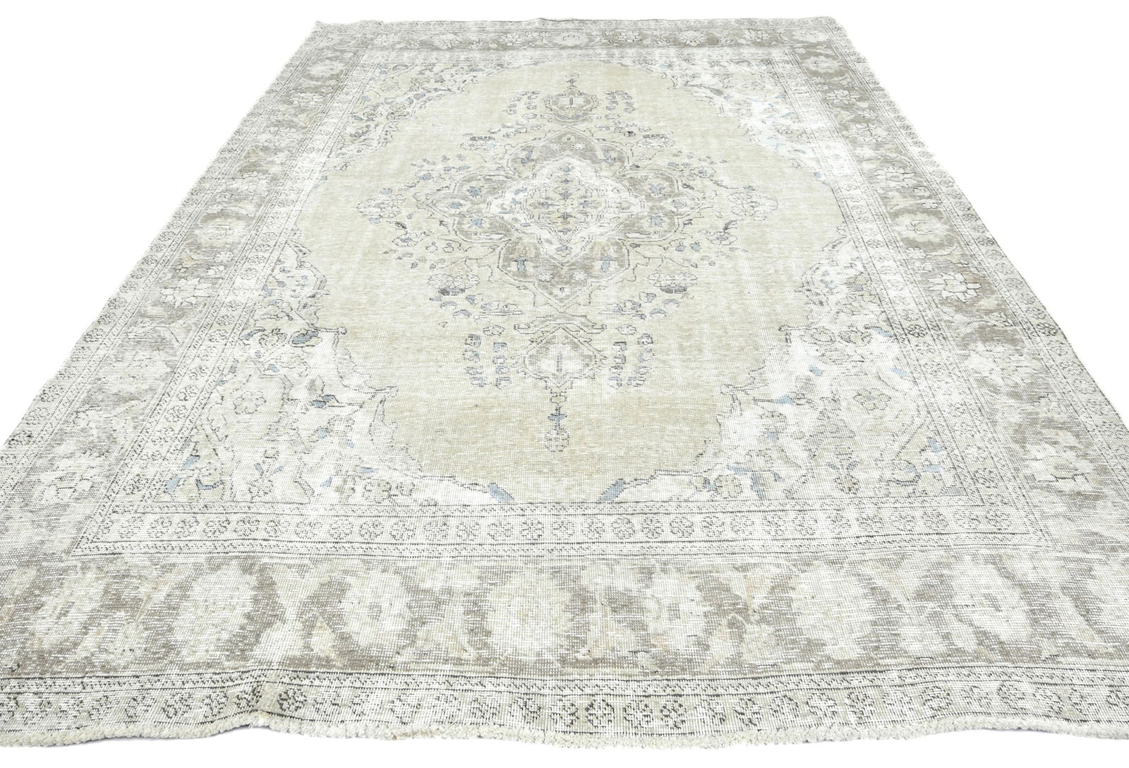 Muted Beige Antique Floral Traditional 7X9 Distressed Vintage Oriental Rug - 2