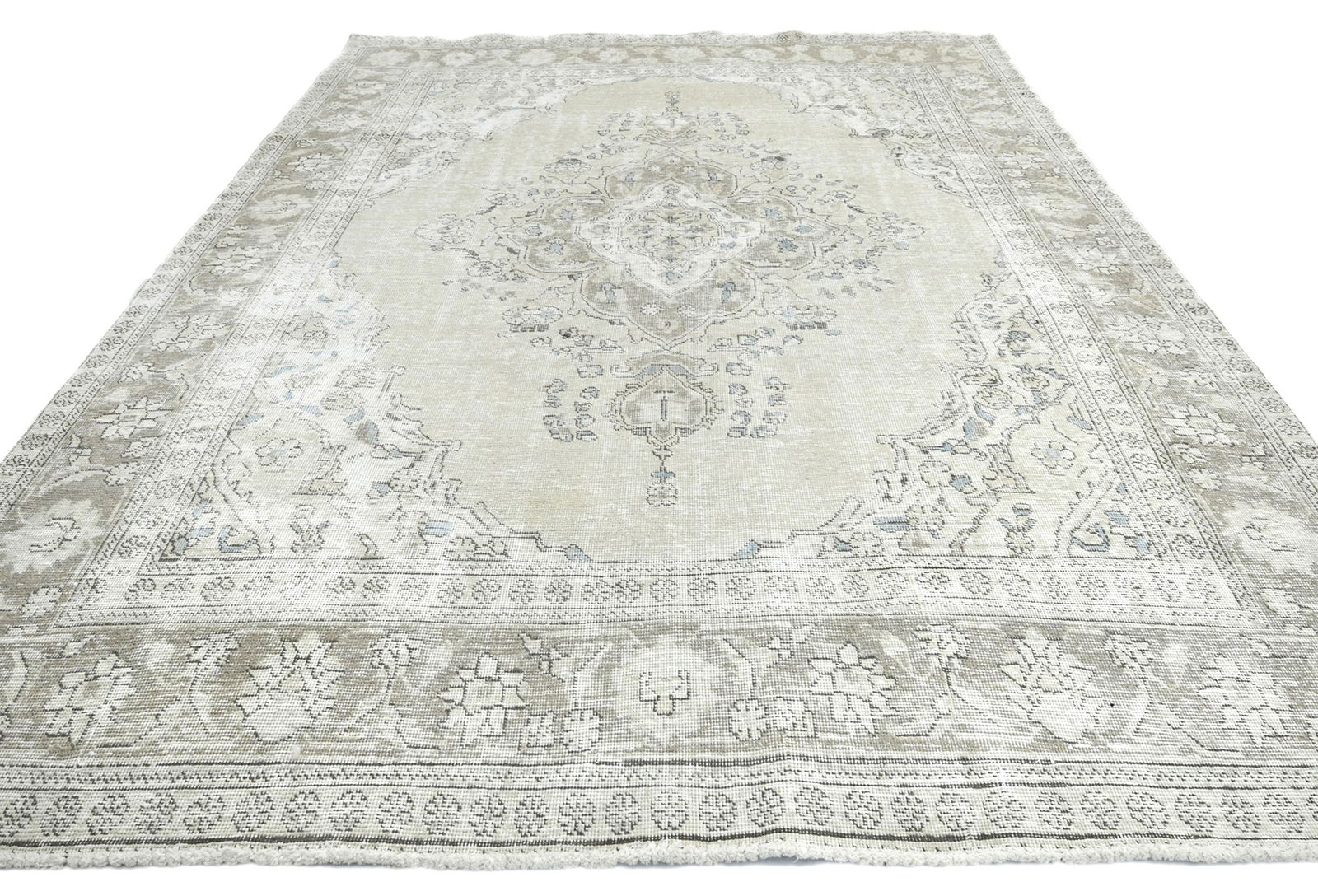 Muted Beige Antique Floral Traditional 7X9 Distressed Vintage Oriental Rug - 9