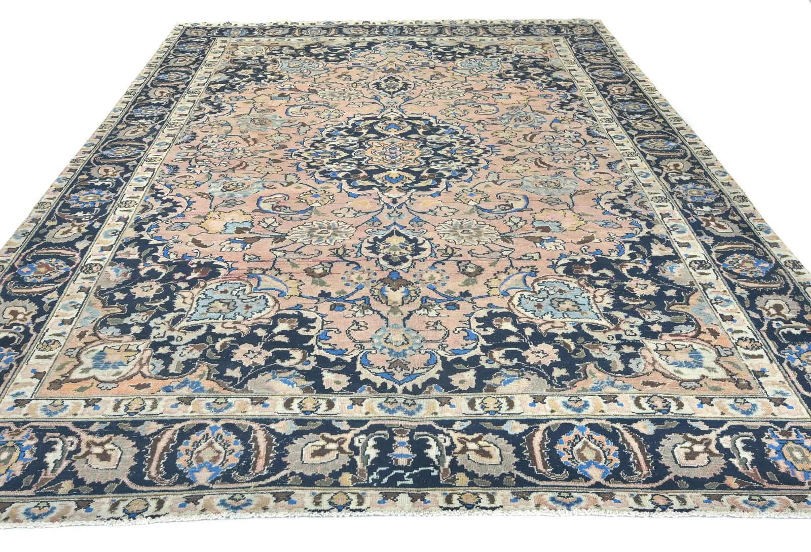 Semi Antique Muted Light Salmon Floral 8X11 Distressed Vintage Oriental Rug - 9