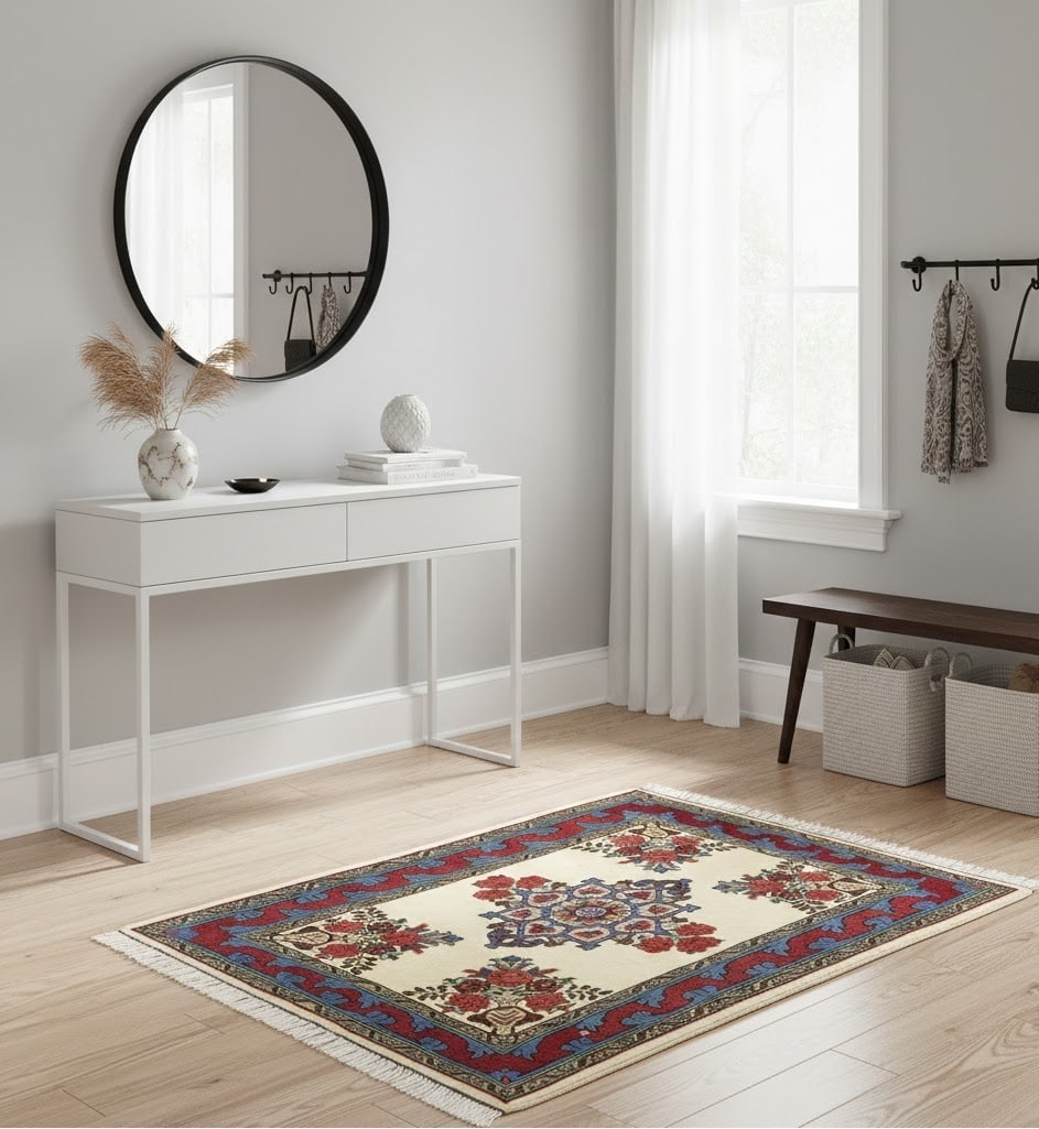 Vintage Cream Floral Tribal 2X3 Bidjar Persian Rug - 2