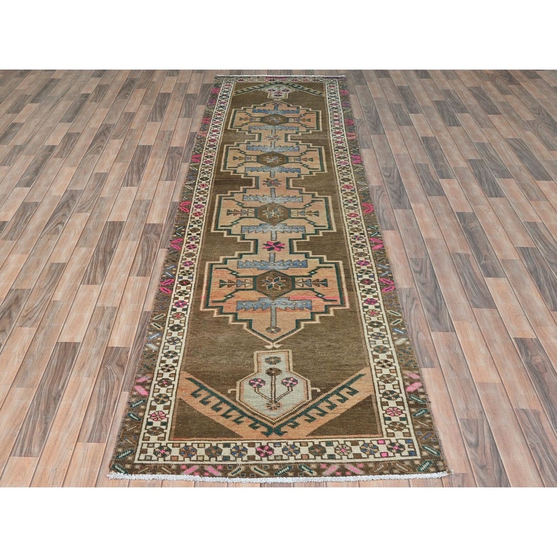 Hazelnut Brown Vintage Northwest Persian Hand Knotted Pure Wool Rug - 2