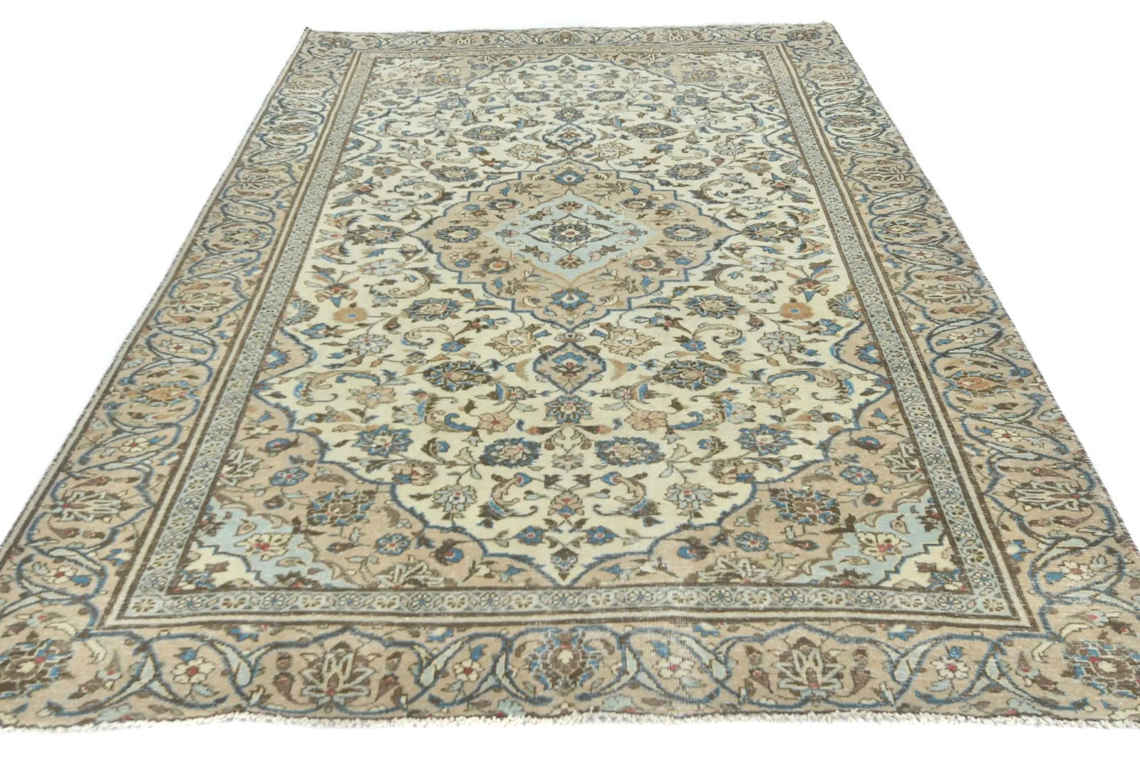 Semi Antique Muted Cream Floral 6X9 Distressed Vintage Oriental Rug - 2