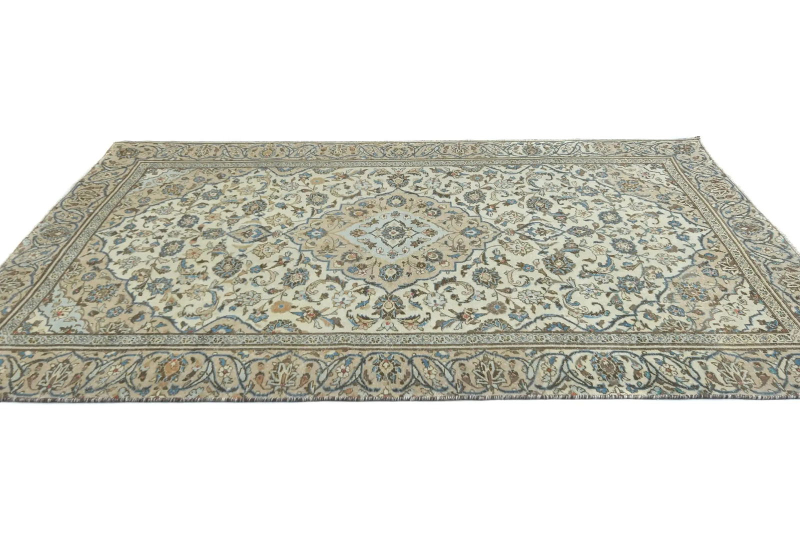 Semi Antique Muted Cream Floral 6X9 Distressed Vintage Oriental Rug - 4