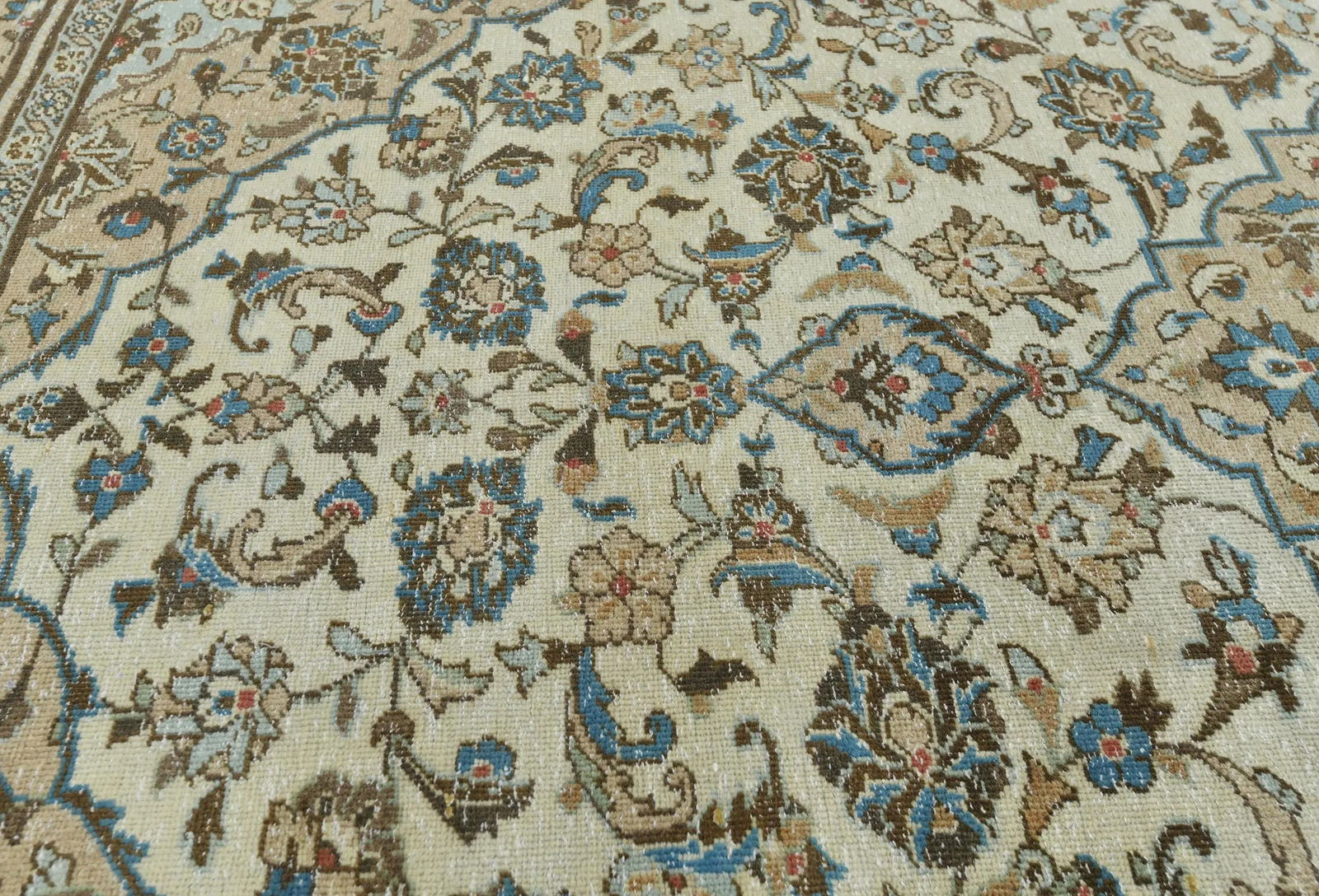 Semi Antique Muted Cream Floral 6X9 Distressed Vintage Oriental Rug - 6
