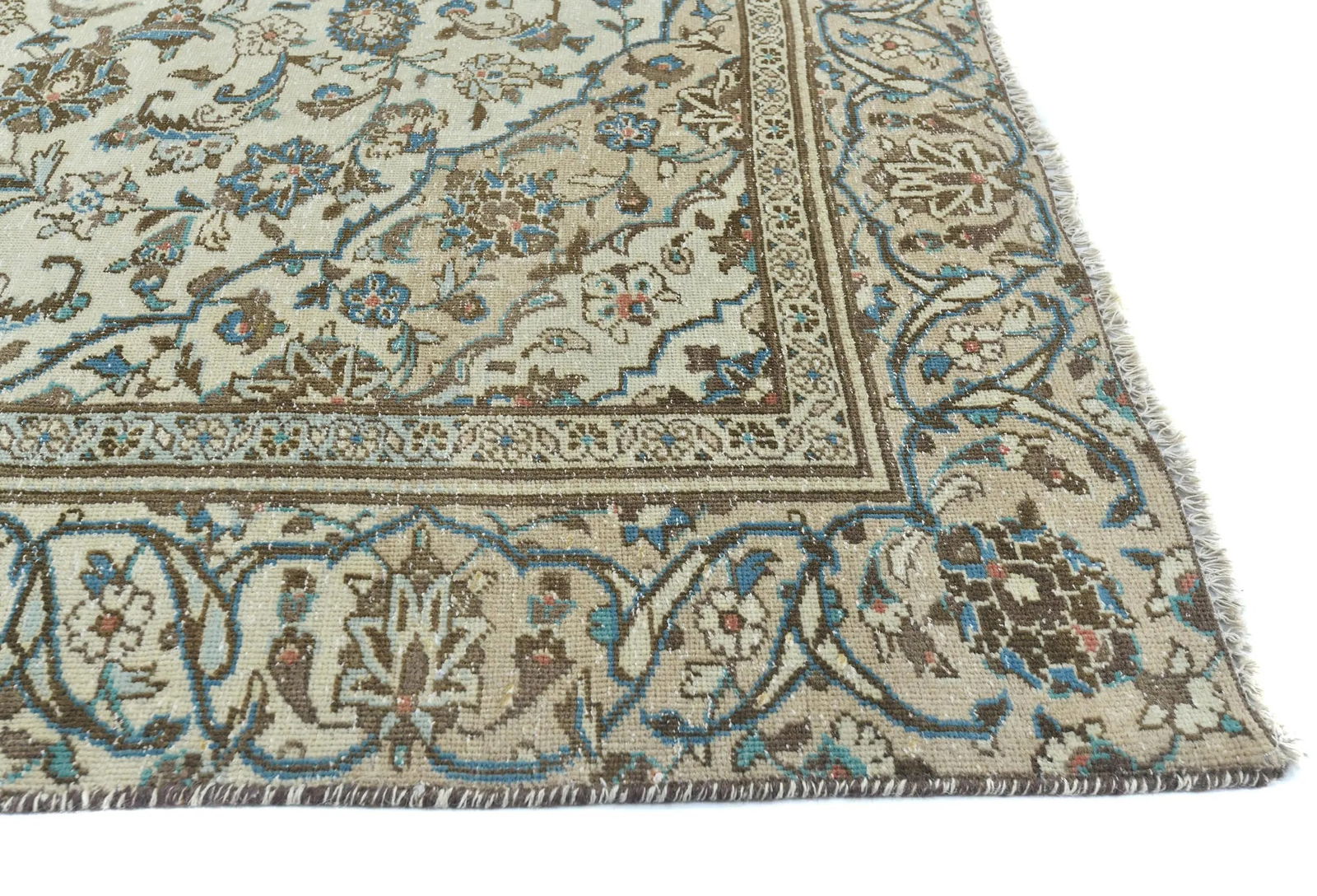 Semi Antique Muted Cream Floral 6X9 Distressed Vintage Oriental Rug - 8