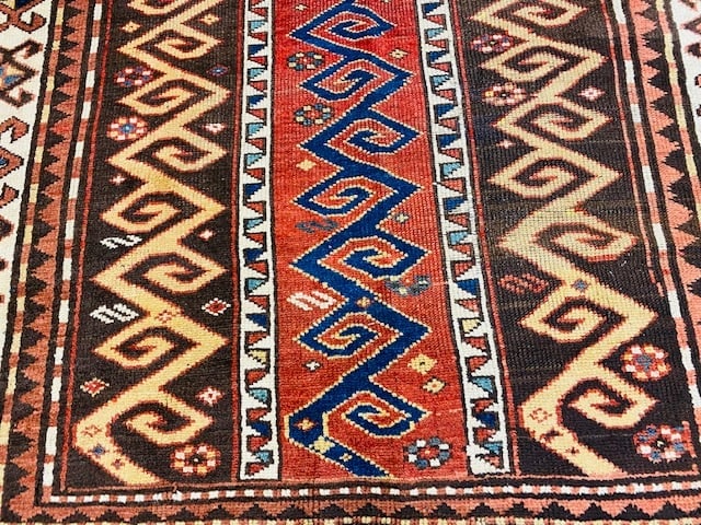 Antique Strip design Kazak Caucasian rug-1475 - 3