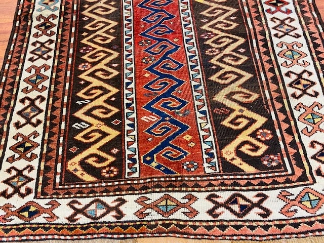 Antique Strip design Kazak Caucasian rug-1475 - 4
