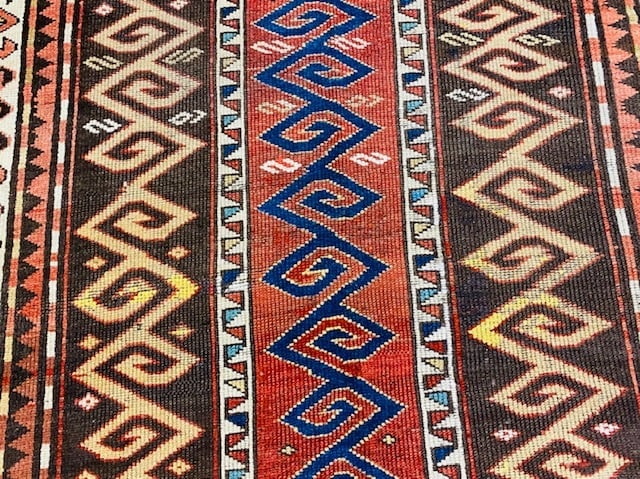 Antique Strip design Kazak Caucasian rug-1475 - 6