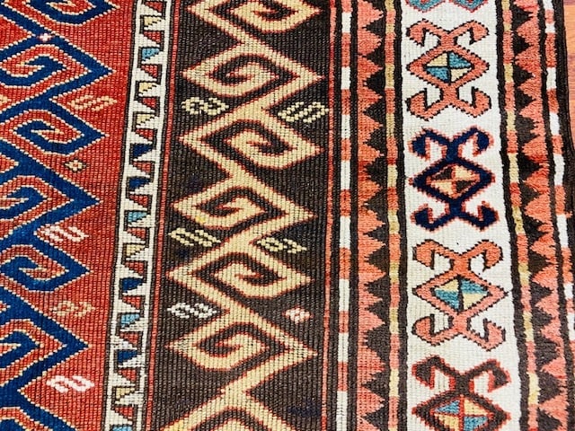 Antique Strip design Kazak Caucasian rug-1475 - 7