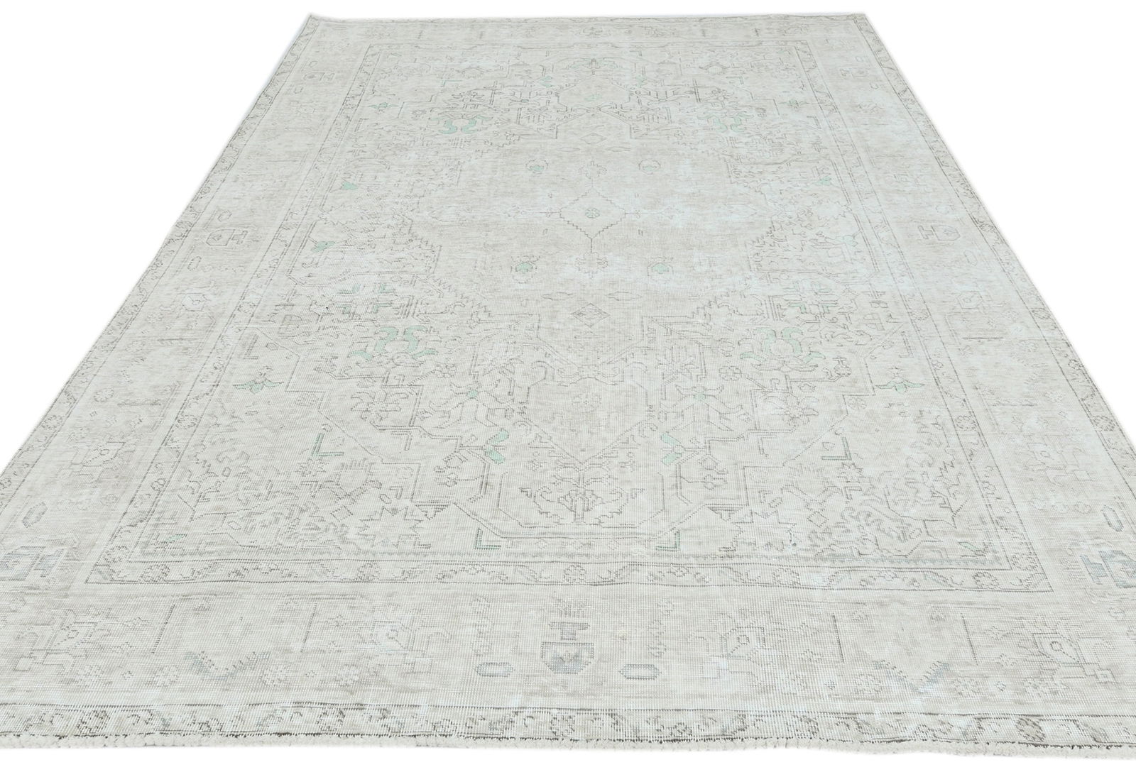 Antique Muted Beige Floral 6X9 Distressed Vintage Oriental Rug - 3