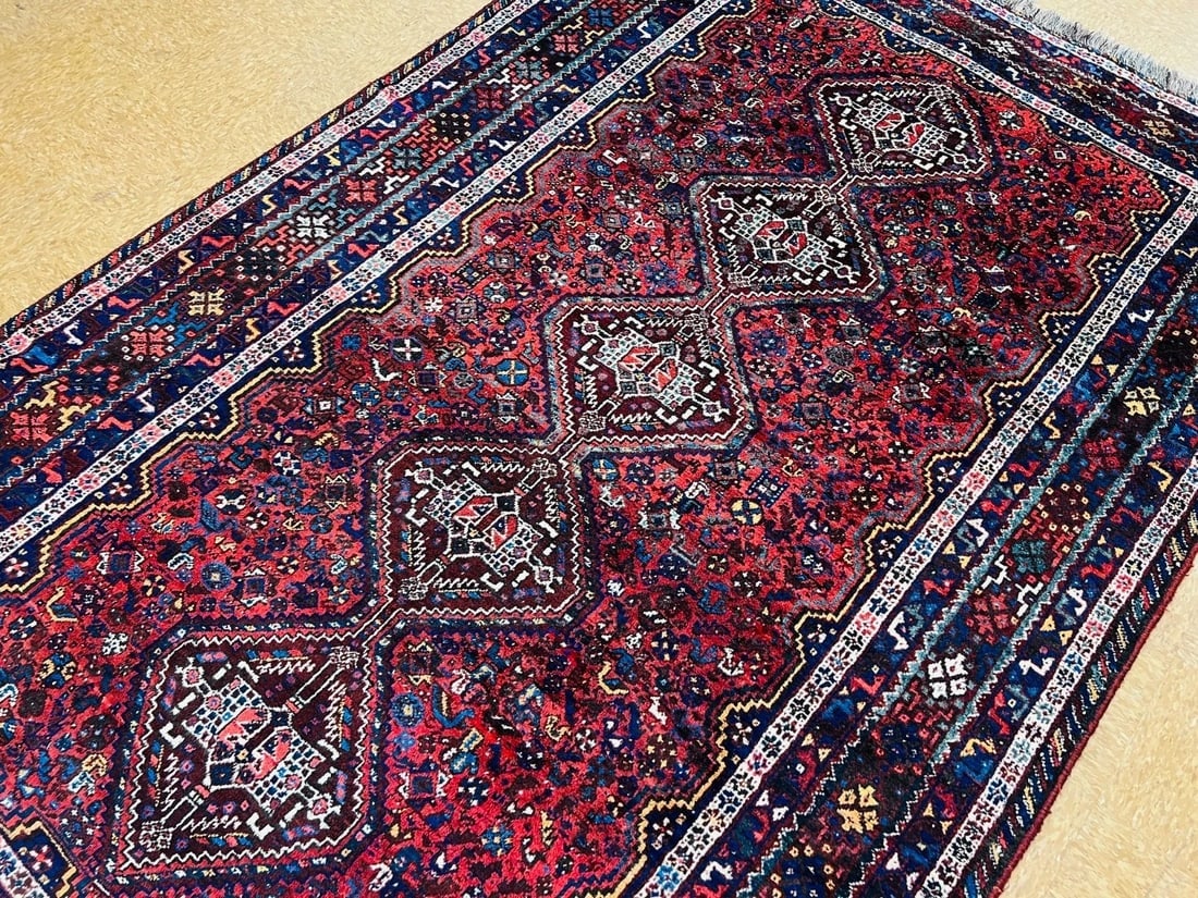 Hand-Knotted Antique Persian Qashqai Tribal Wool Geometric Oriental Area Rug Carpet 6'7" x 10' - 11