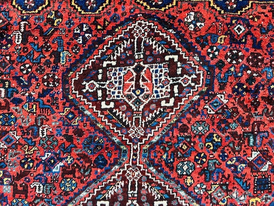 Hand-Knotted Antique Persian Qashqai Tribal Wool Geometric Oriental Area Rug Carpet 6'7" x 10' - 6